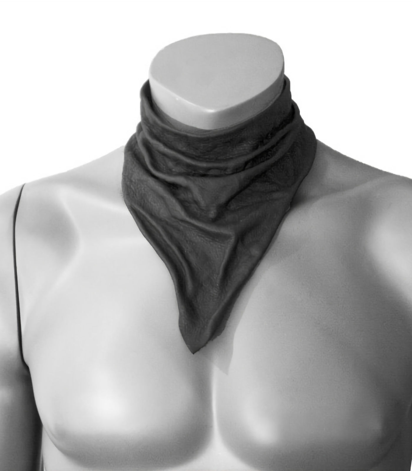 Dark molded leather cravat on a form