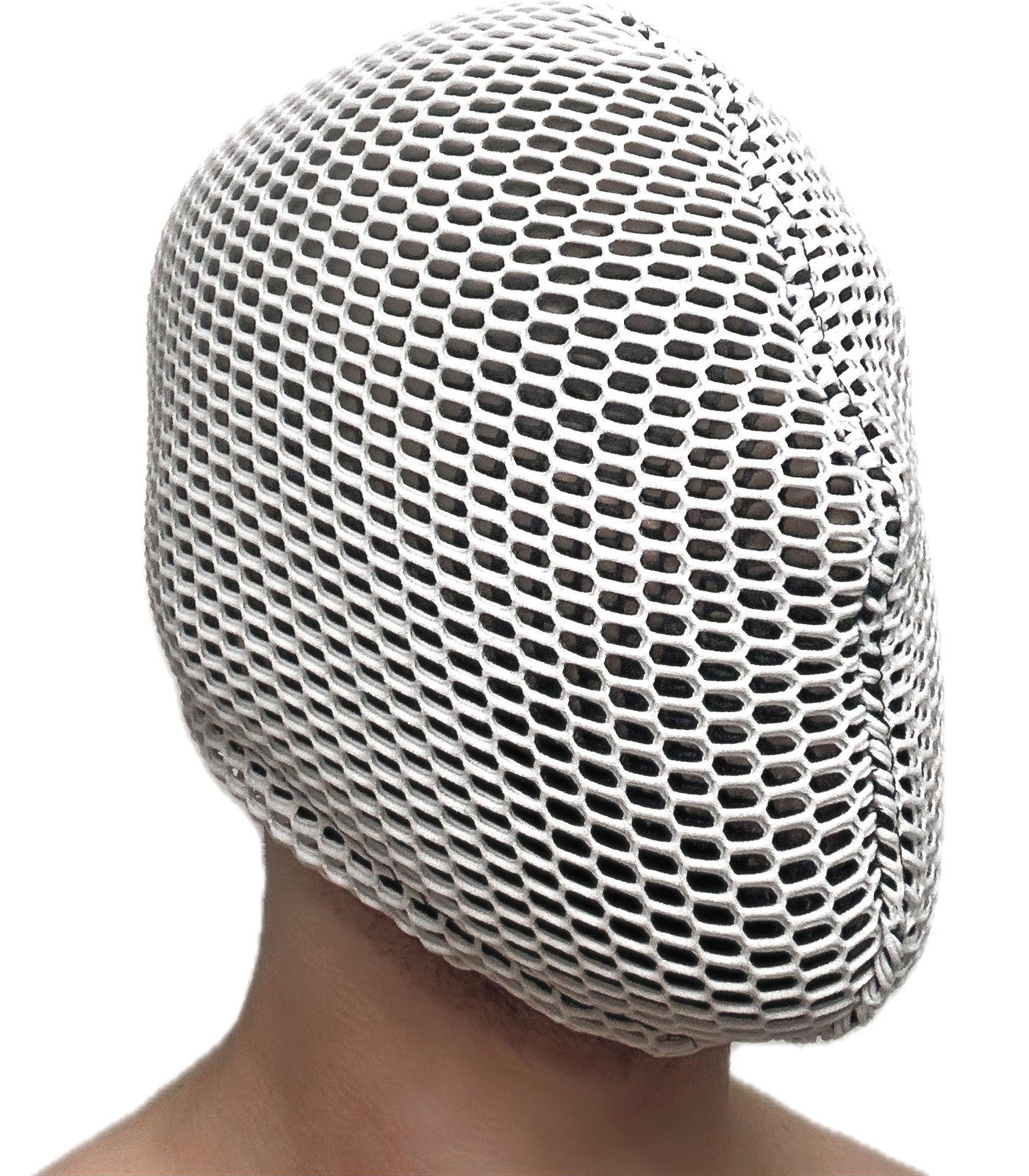 White mesh hood, shown in profile